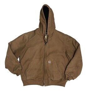 Carhartt Jacket Mens Large J130 Brown Quilt Lined Workwear Hood Canvas